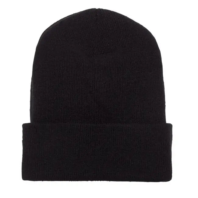 Black cuffed beanie ready for custom embroidery